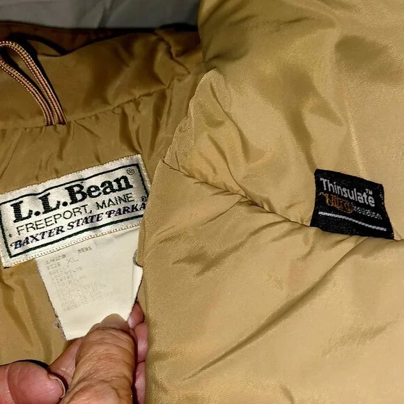 L.L. Bean VTG Green Hooded Parka Zip Snap Pockets Size M Winter Car Coat Mens XL - Picture 10 of 15